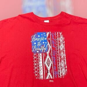 Patriotic Native American US Flag T-Shirt 2XL Red – “God Shed His Grace on Thee”